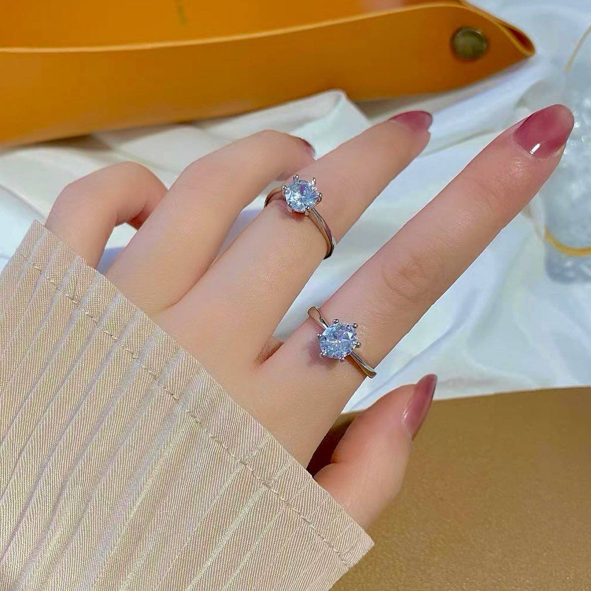 s925 sterling silver ring female moissanite diamond ring D color closed  index finger ring niche design girls simulated diamond