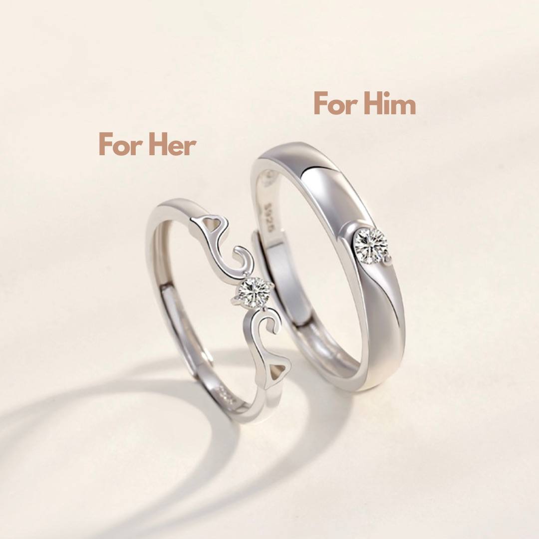 Combo of Silver Plated Stones Studded Adjustable Size Couple Ring Set –  Vembley